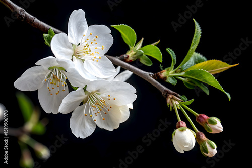 Elegant White Blossoms Springtime Cherry Branch in Bloom