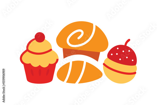 French pastry doodles with croissants tarts and classic treats vector art illustration