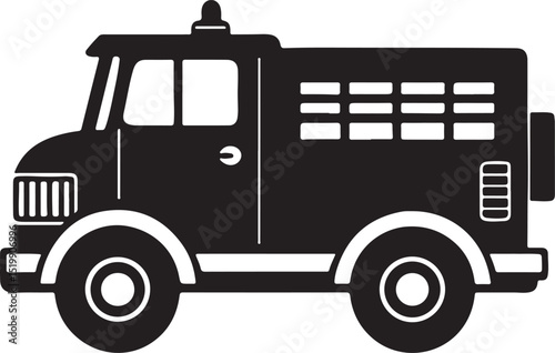 fire engine silhouette, black and white silhouette, vector and illustration