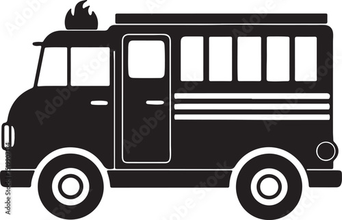 fire engine silhouette, black and white silhouette, vector and illustration
