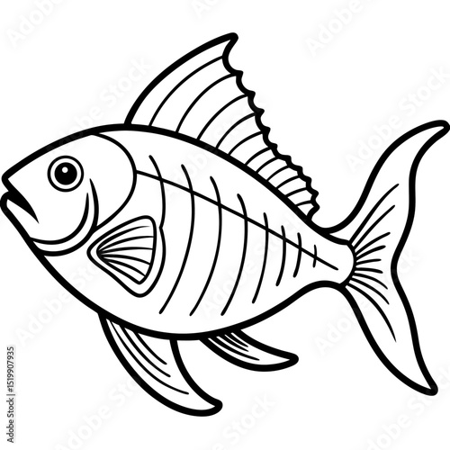 Illustration of Fish Gills in Anatomical Line Drawing