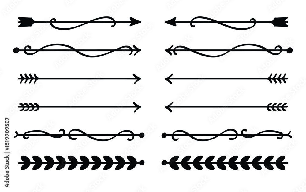 Floral Line Divider for Text Layout Separator Decoration Element Collection