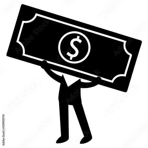 Man holding dollar currency money financial concept silhouette vector illustration