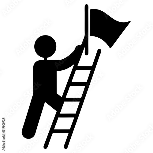 Man climbing ladder holding flag achievement silhouette vector illustration