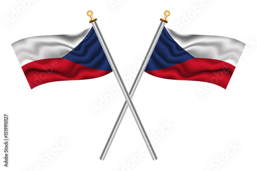 Czech crossed flags isolated on a transparent or white background, vector illustration. Two crossed national flags of Czechia.