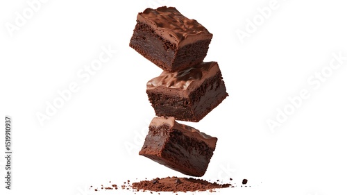 Three Chocolate Brownies in Mid-Air