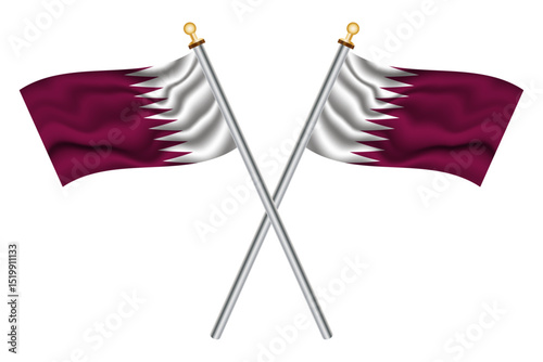 Qatari crossed flags isolated on a transparent or white background, vector illustration. Two crossed national flags of Qatar.