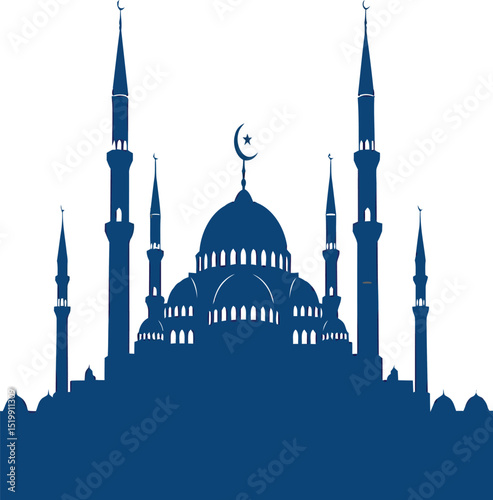 Silhouette illustration of a beautiful mosque featuring minarets domes and islamic architectural elements