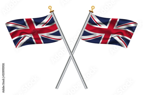 British crossed flags isolated on a transparent or white background, vector illustration. Two crossed national flags of the United Kingdom.