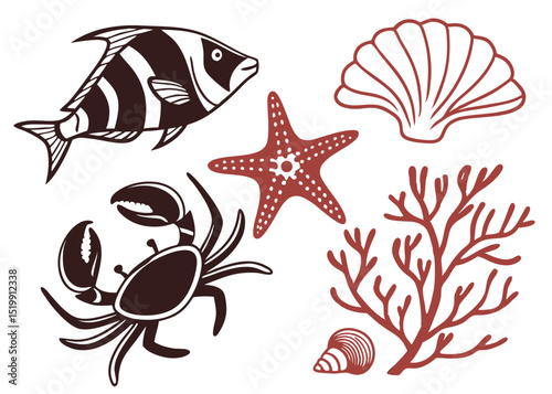 flat icon set for marine life

