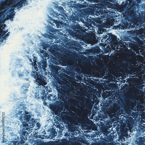 Ocean wave detail: white foam against deep blue water