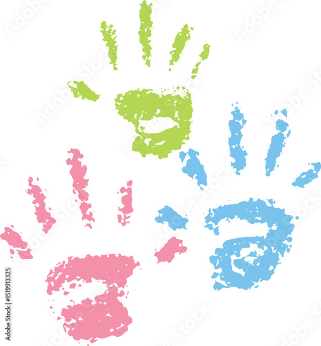 colorful hand prints on white
