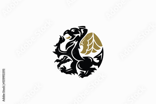 Vector illustration of griffin logo design in modern classic heraldic style in circle symbol