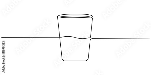 Glass with water continuous one line drawing, A glass of water with one continuous line drawing. Black line minimalism. Modern outline, water glass vector graphic illustration, Wine glass. Bicolor