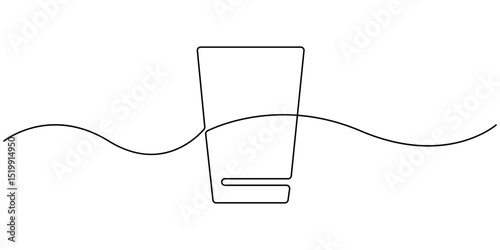Glass with water continuous one line drawing, A glass of water with one continuous line drawing. Black line minimalism. Modern outline, water glass vector graphic illustration, Wine glass. Bicolor