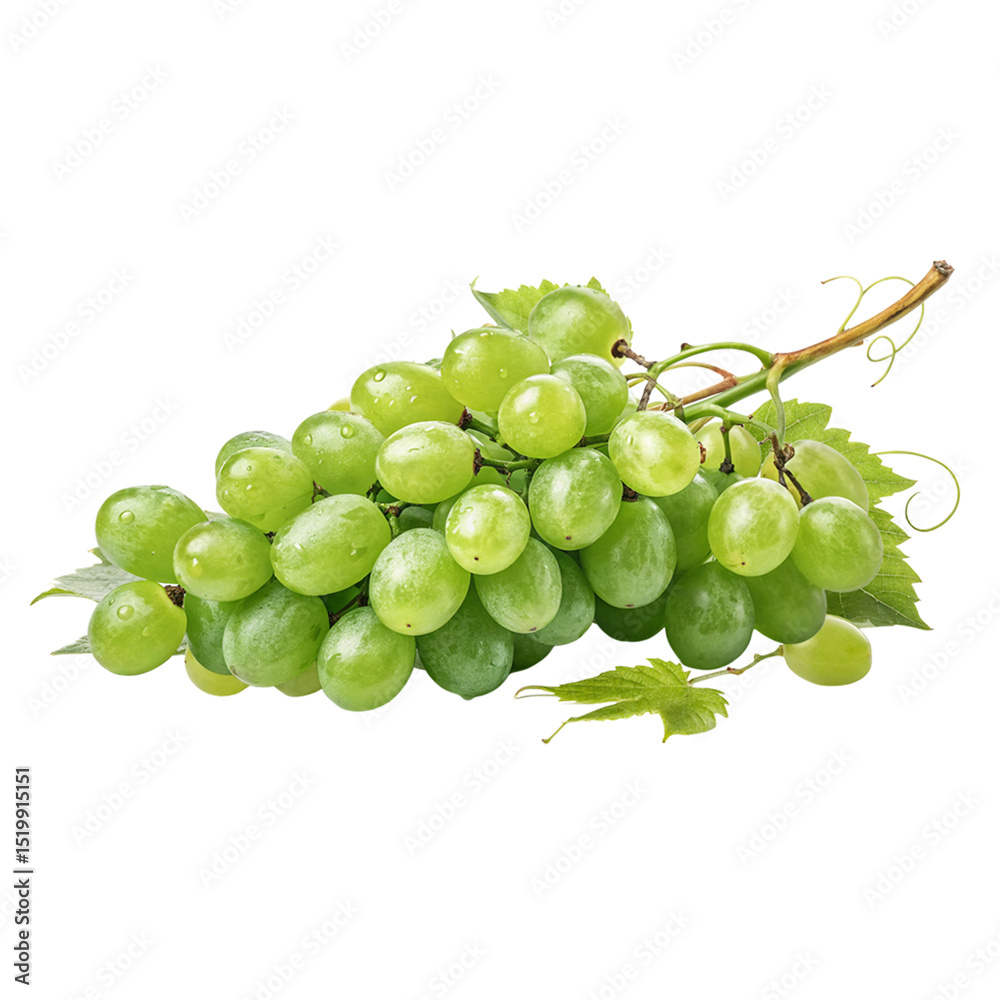 A bunch of green grapes on a white background A bunch of green grapes on a white background