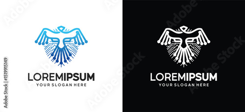 Eagle and lion or tiger face logo design in shield technology concept
