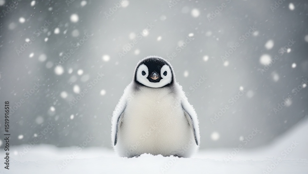 Fototapeta premium A small penguin in snowy weather