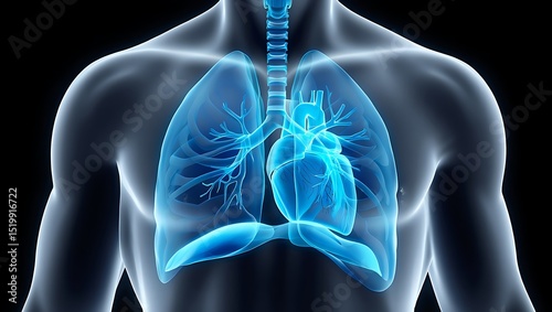Human respiratory system anatomy heart lungs 3d model