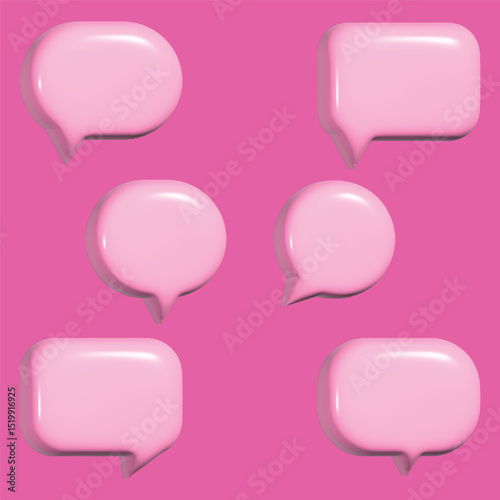 A vibrant, repeating pattern of 3D pink speech bubbles against a hot pink backdrop.