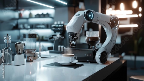 Futuristic Coffee Bar, Robotic Barista Brewing Perfection