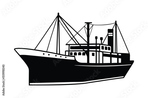Cargo ship silhouette vector illustration