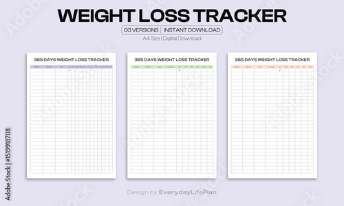 365 Days Weight Loss Tracker Printable – Annual Health and Fitness Journal | Digital Download