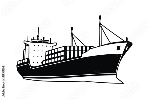 Cargo ship silhouette vector illustration