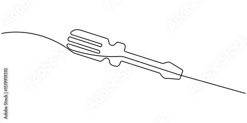 One continuous line drawing of screwdriver. Single line of screwdriver vector illustration, Single continuous line drawing of screw driver mechanics concept vector illustration, Screwdriver icon line