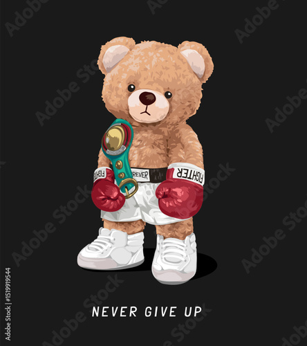 bear doll champion boxing athletic vector illustration hand drawn - not auto trace