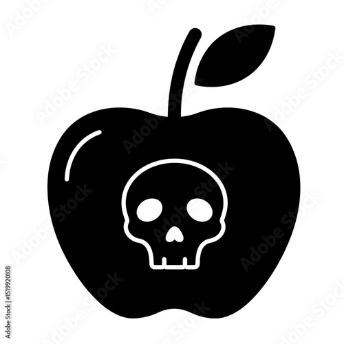 Simple Toxic Fruit Glyph Vector Featuring Clean Shape And Skull Detail For Halloween Witch Or Evil Queen Element