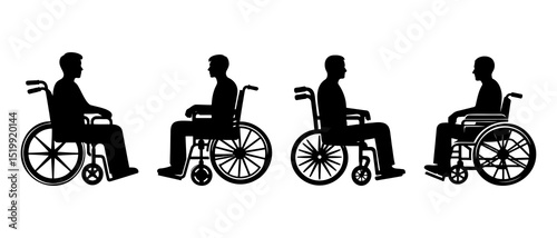 Patients With Wheelchair Silhouette Black Filled - Vector Illustration Icon.