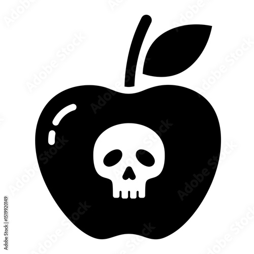 Cartoon Poison Apple Icon Solid Black Glyph Style Apple Silhouette Showcasing Skull Shape For Fairytale Danger Symbol