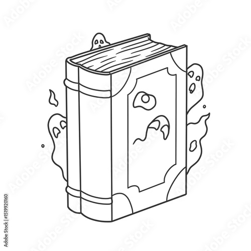 Simple Magic Book Outline Symbol Thin Line Style Vector Featuring Ghostly Shapes For Halloween Library Element