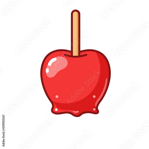 Cartoon Candy Apple Icon Flat Design Red Coated Fruit Showcasing Shiny Surface For Halloween Sweet Treat