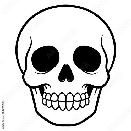Cute Skull Outline Symbol Thin Line Style Vector Featuring Rounded Shape For Pirate Or Day Of Dead Element