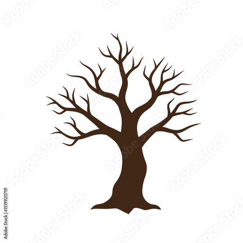 Spooky Tree Icon Flat Design Bare Gnarled Silhouette Showcasing Twisted Branches For Halloween Haunted Forest Theme