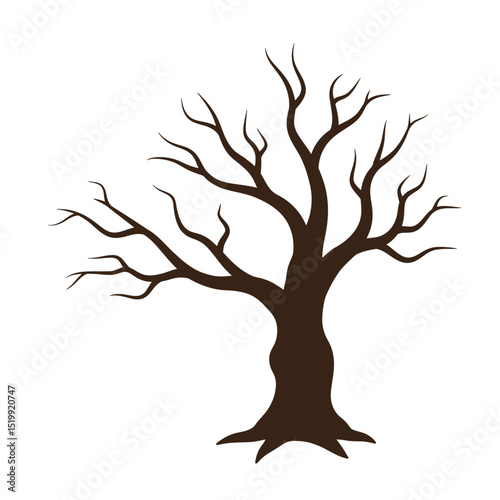 Simple Dead Tree Symbol Flat Style Vector Featuring Dark Color For Creepy Landscape Or Winter Element