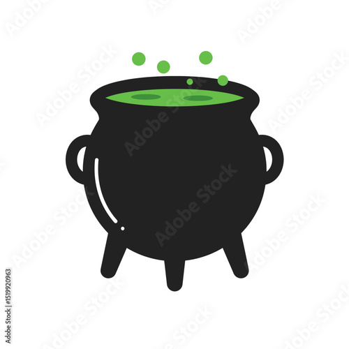 Simple Witch Brew Pot Symbol Flat Style Vector Featuring Bubbles And Legs For Halloween Potion Or Alchemy Element