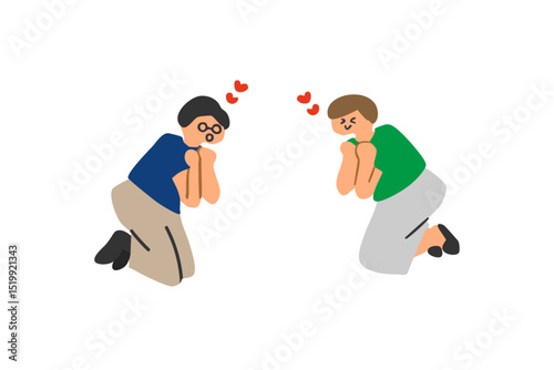 飛び跳ねる男女のイラスト　ハート　ときめき