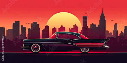 Classic Car in City Sunset