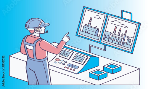 Business man with tablet pc working in the factory.
