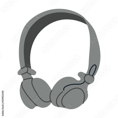 Vector illustration of over-ear headphones in gray tones on white background. Music and technology concept representing audio enjoyment and personal sound experience