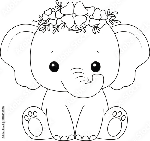 Baby elephant with flowers on the head