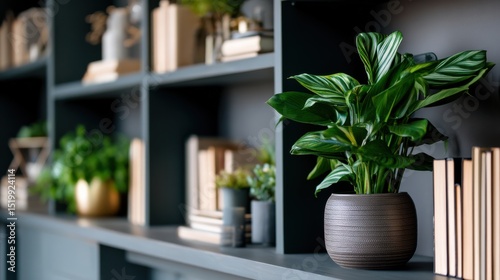 Modern Workspace Featuring Minimalist Design and Greenery for Virtual Meetings