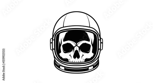 Astronaut Helmet Featuring A Skull Design Monochromatic Illustration Isolated On White Background