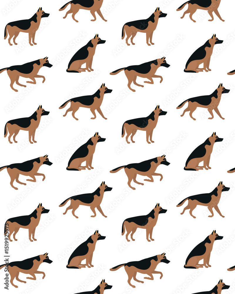Obraz premium Vector seamless pattern of of flat hand drawn shepherd dog isolated on white background