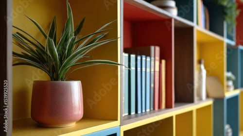 Minimalist Home Office Background For Virtual Conference With Greenery And Books