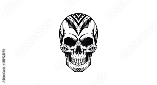 Intricate Black and White Skull Design with Detailed Patterns Isolated on White Background