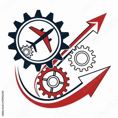 Aviation Industry Growth and Progress with Gears and Arrows Illustration